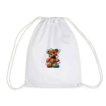 Patchwork teddy bear with neon threads - Drawstring Bag - white - Front