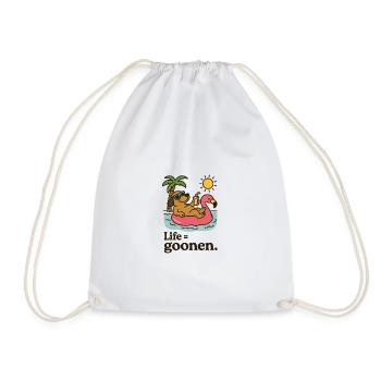 Sunbathing Dog on Flamingo Float - Drawstring Bag - white - Front