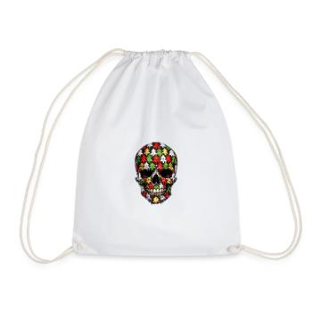 Skull with fir tree motif . 2 - Drawstring Bag - white - Front
