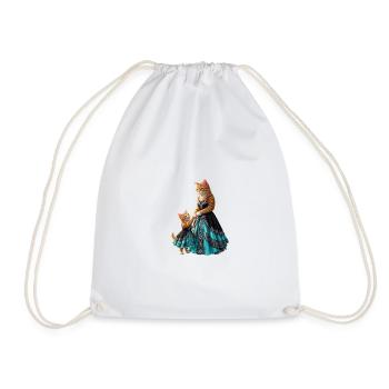 Cute Ginger Cat Mother and Daughter in Elegant Tur - Drawstring Bag - white - Front