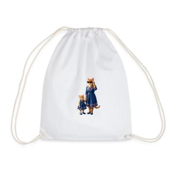 Minettes Story – Ginger Cat Mom & Kitten - Drawstring Bag - white - Front