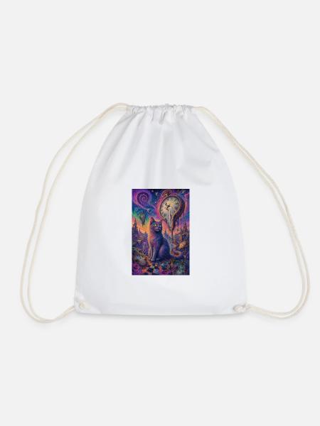 Cosmic Cat and Melting Clocks - Drawstring Bag - white