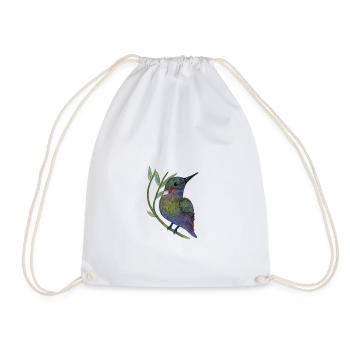 Colorful hummingbird on leaf branch - Drawstring Bag - white - Front