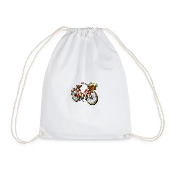 Vintage Fahrrad mit Blumenkorb - Turnbeutel - Weiß - Vorne
