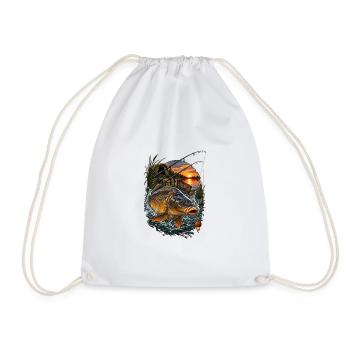 Carp jump in the evening lake - Drawstring Bag - white - Front