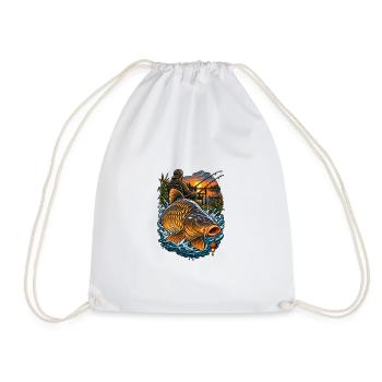 Evening fishing with golden carp - Drawstring Bag - white - Front