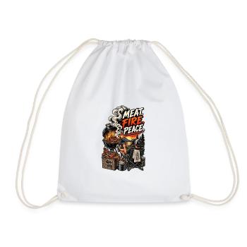 Meat, Fire, Peace, BBQ - Drawstring Bag - white - Front