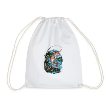 Rainbow fish jump at the mountain lake - Drawstring Bag - white - Front