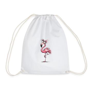 Flamingo Cartoon Pink Groove - Drawstring Bag - white - Front