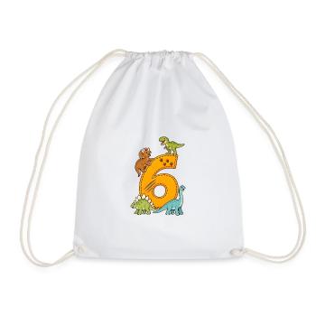 6th Birthday Dinosaur – Dino Kids - Drawstring Bag - white - Front