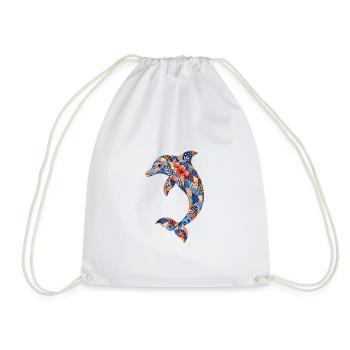 Patchwork dolphin with floral power - Drawstring Bag - white - Front