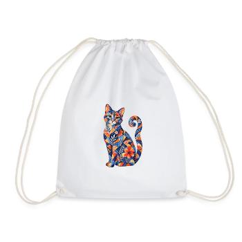 Patchwork Cat Floral Pattern - Drawstring Bag - white - Front