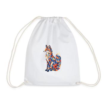 Patchwork Fox Floral Pattern - Drawstring Bag - white - Front