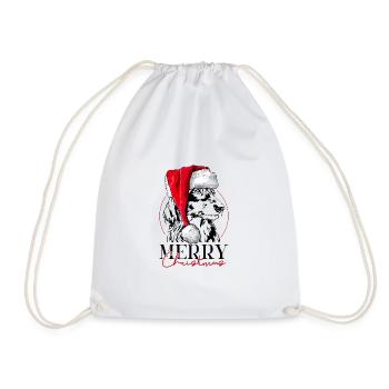 Santa LONGHAIR DACHSHUND Merry Christmas Dog Wilsigns - Drawstring Bag - white - Front