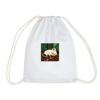 Cat makes himself comfortable and eats - Drawstring Bag - white - Front