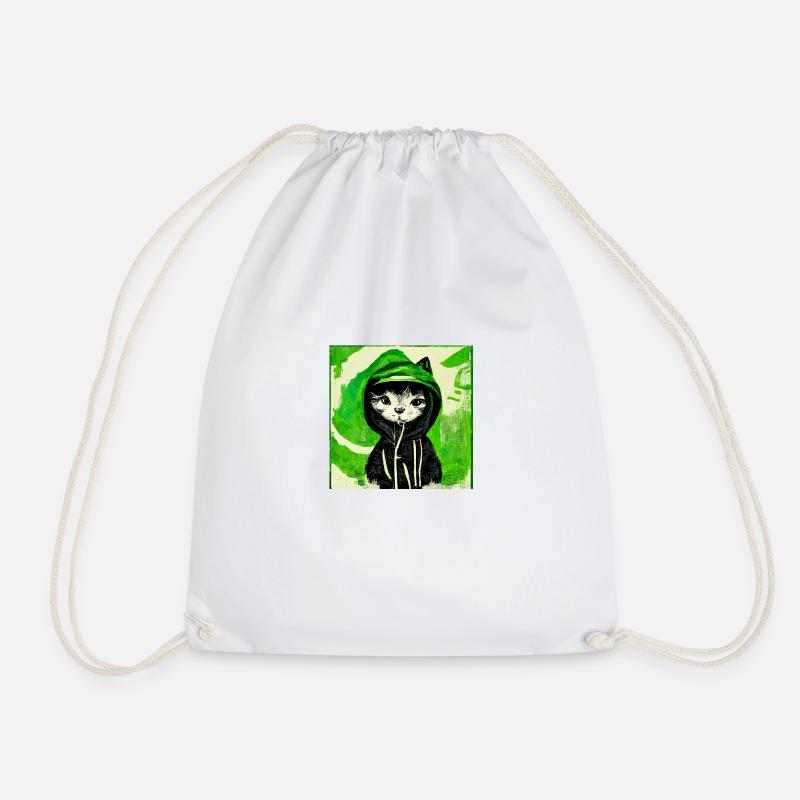 ninja cat - Drawstring Bag - white