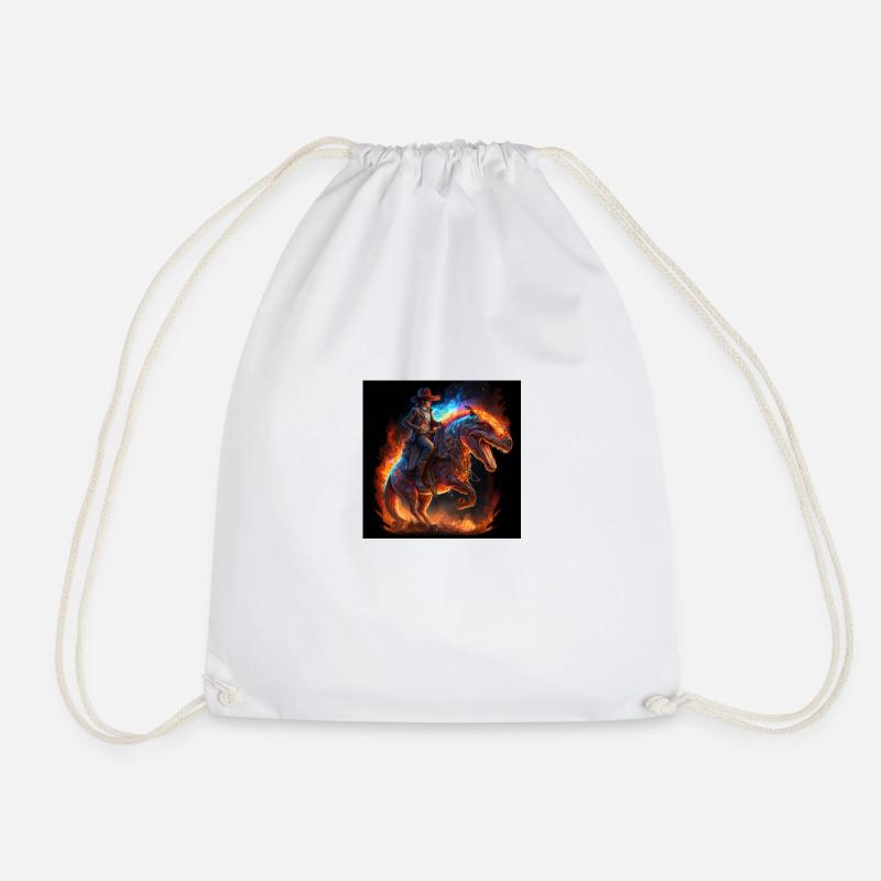 Cowboy riding cyber dinosaur - Drawstring Bag - white