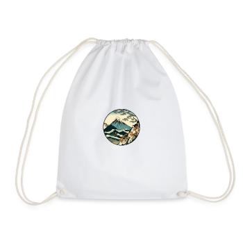 T-shirt mountain kanagawa style for man and woman - Drawstring Bag - white - Front