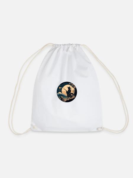 No 1 : Japanese Art Samurai Fighter Ukiyo_e Style - Drawstring Bag - white