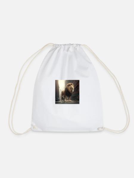 Giant Lion in the City - Drawstring Bag - white