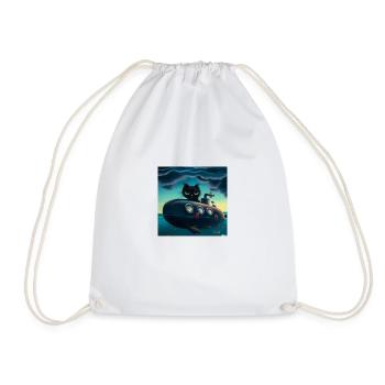 a cat submarine - Drawstring Bag - white - Front