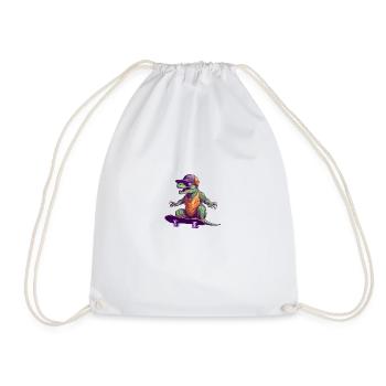 Sports Dino: T-Rex on Skateboard - Drawstring Bag - white - Front