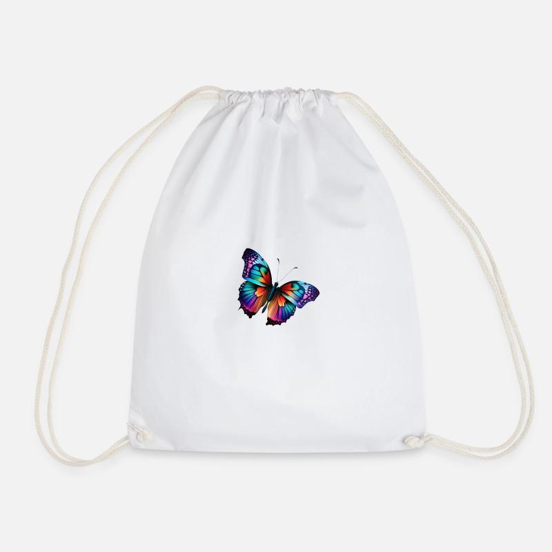 Colorful Butterfly Design - Drawstring Bag - white