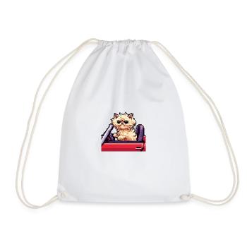 Persian cat Negan driving a car in pixel look - Drawstring Bag - white - Front