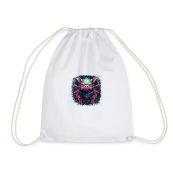 cute pig birthday truffle pig littlemandyart - Drawstring Bag - white - Front