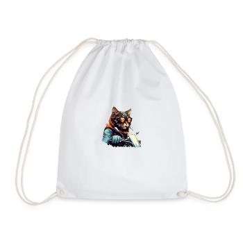 Biker Cat - Drawstring Bag - white - Front