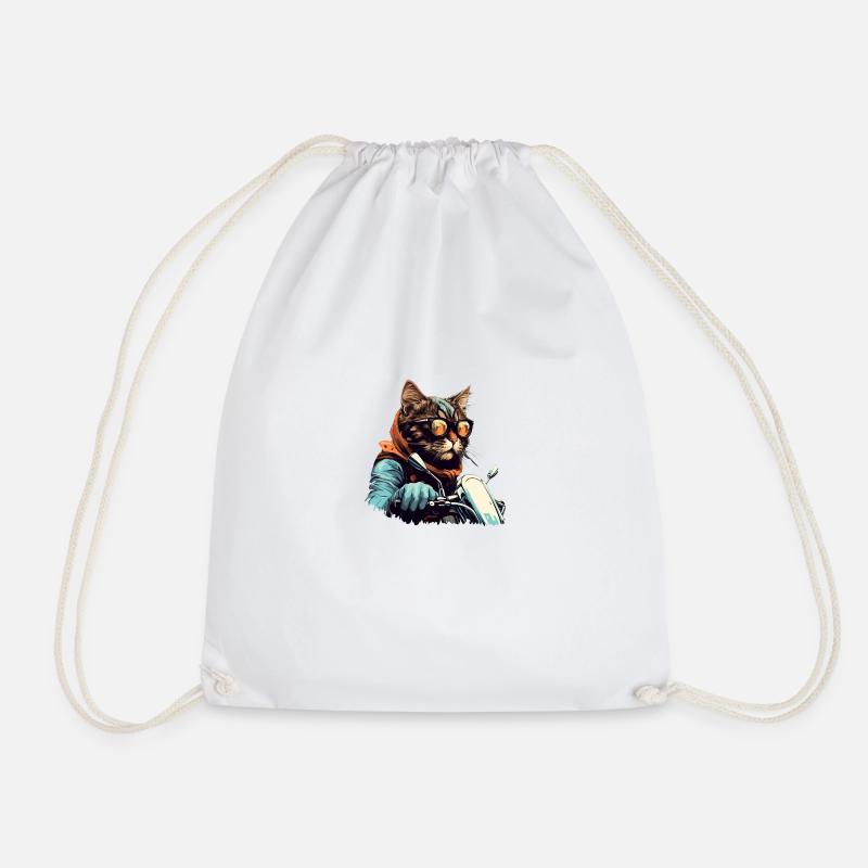 Biker Cat - Drawstring Bag - white