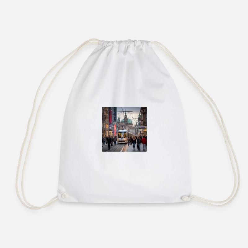 Street with tram - Drawstring Bag - white