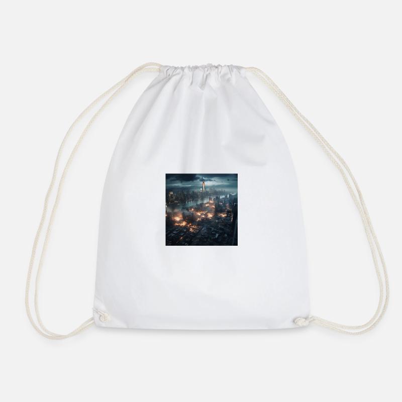 New York City on Fire - Drawstring Bag - white