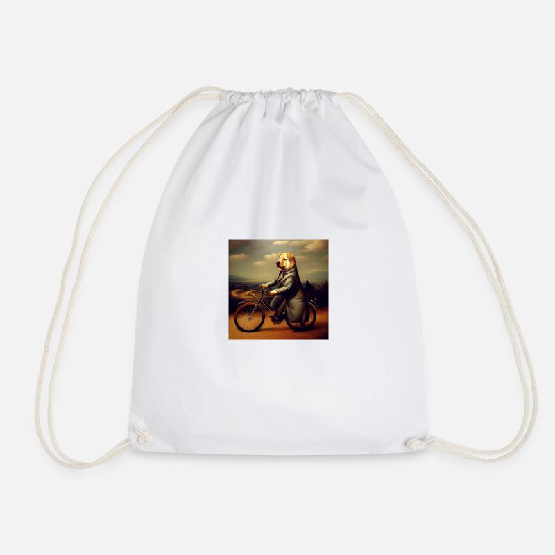 Elegant dog riding a bicycle - Renaissance Still - Drawstring Bag - white