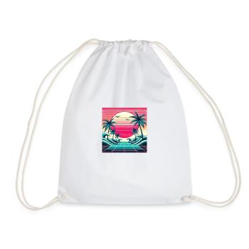 Retro Wave 80s Sunset - Drawstring Bag - white - Front