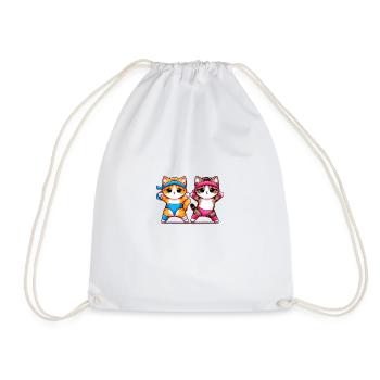Aerobic kittens 80s style - Drawstring Bag - white - Front