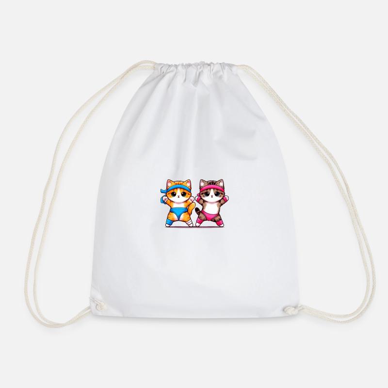 Aerobic kittens 80s style - Drawstring Bag - white