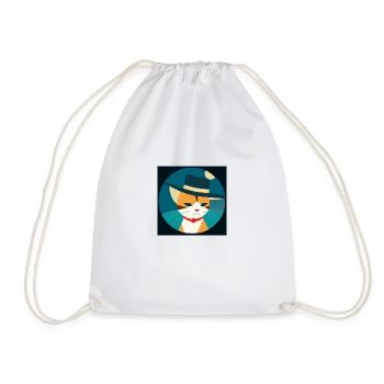 Cat Head on Unisex T-Shirt - Drawstring Bag - white - Front