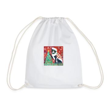 Meow Christmas Tuxedo Cat christmas - Drawstring Bag - white - Front