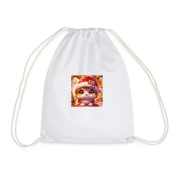 Cute cat wearing a santa hat - Drawstring Bag - white - Front