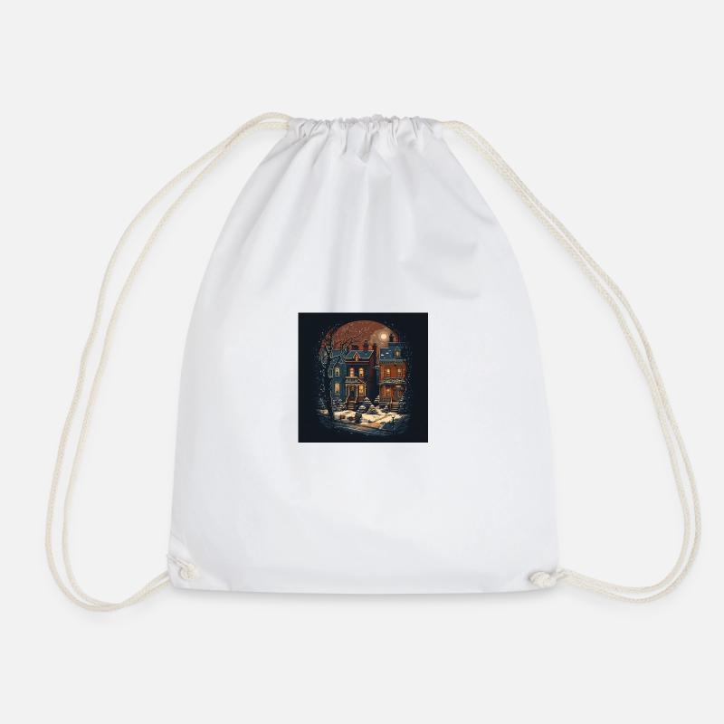 Snowy streets with Victorian houses - Drawstring Bag - white
