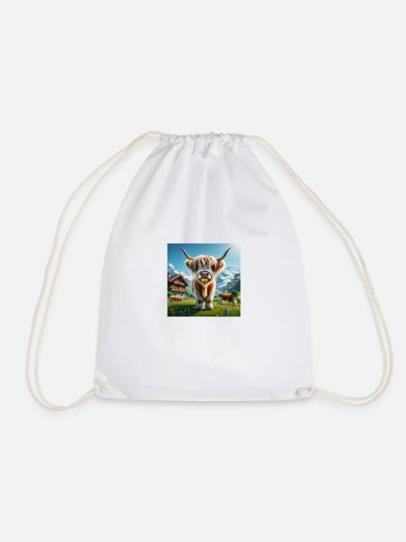 Highland cow with large impressive horns - Drawstring Bag - white