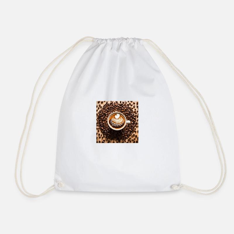 Coffee Bean Latte Art - Drawstring Bag - white