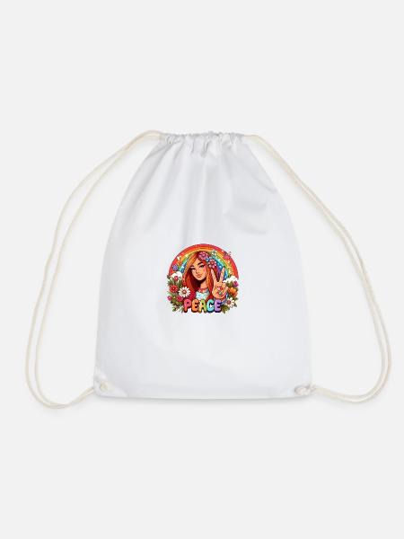 Girl showing peace sign - Drawstring Bag - white