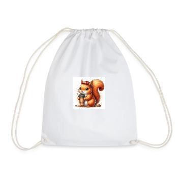 Squirrel with coffee to go - Drawstring Bag - white - Front