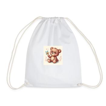 Cute bear cub with butterfly - Drawstring Bag - white - Front