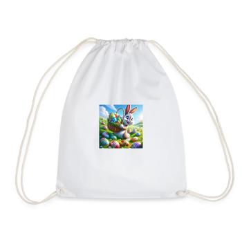 a cheerful easter bunny on a green meadow - Drawstring Bag - white - Front