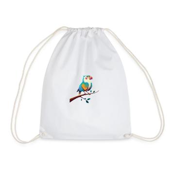 Illustration of a parrot on a branch - Drawstring Bag - white - Front