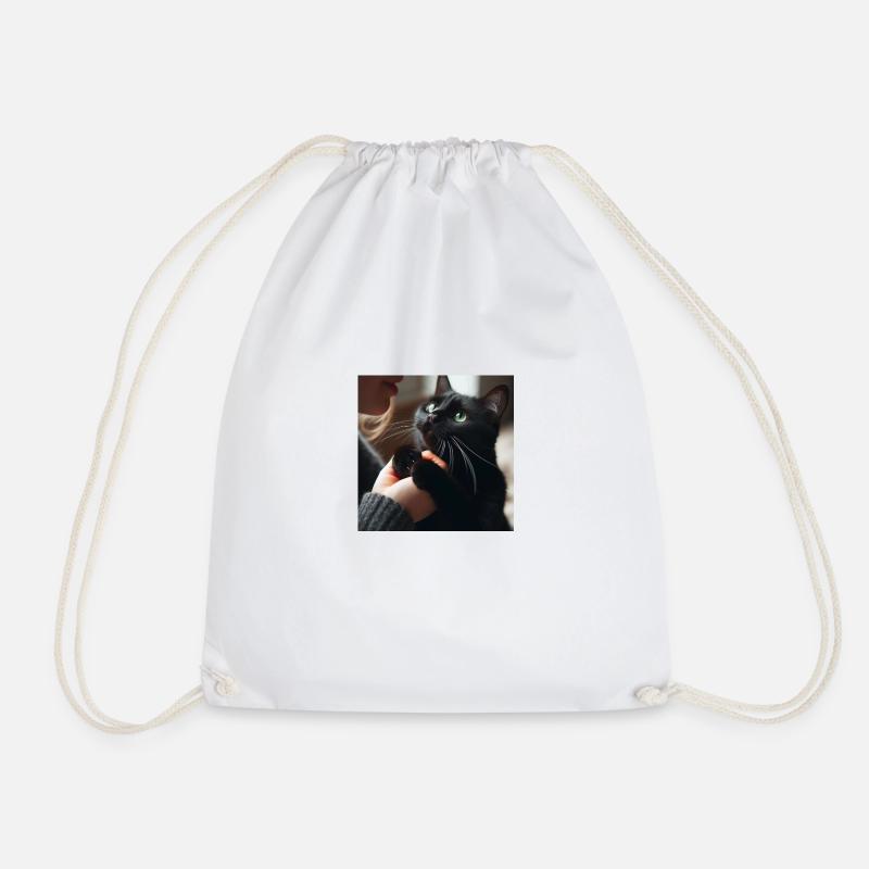 Black Cat Good Luck - Drawstring Bag - white