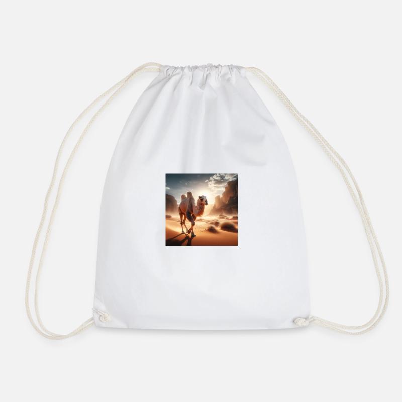 true camel in a desert A4 - Drawstring Bag - white